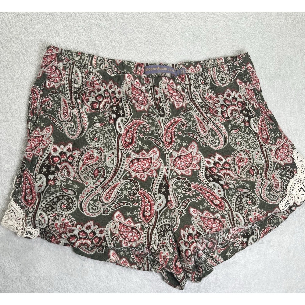 Boom Boom Jeans Womens Large Paisley Boho Festival Shorts Rayon Lace